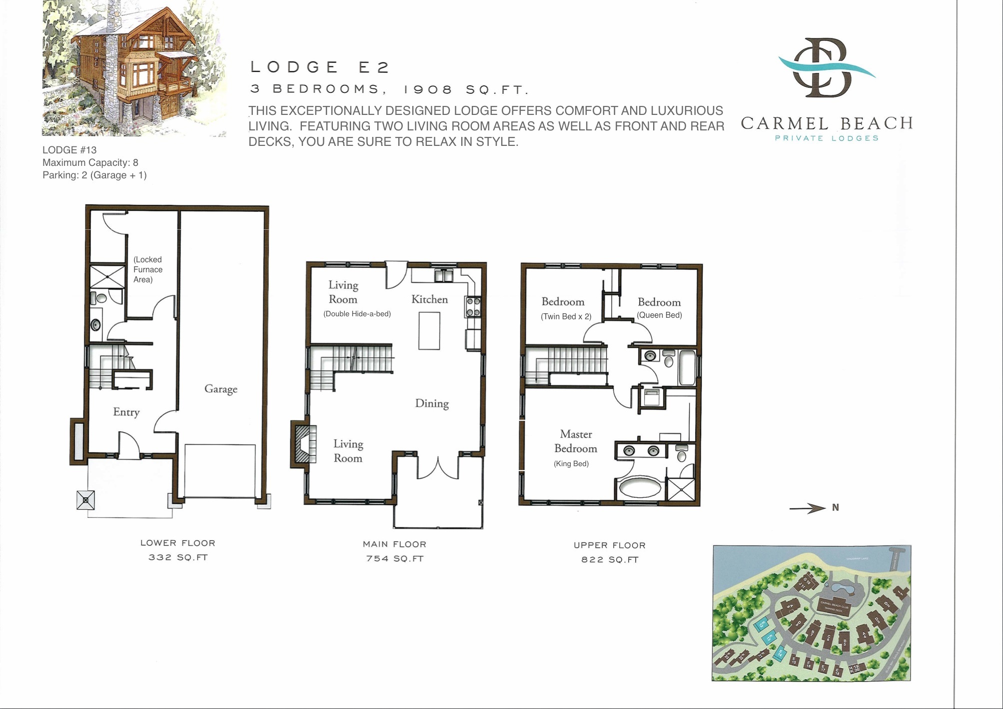 Lodge 13 Floor Plan & Bedding Configuration